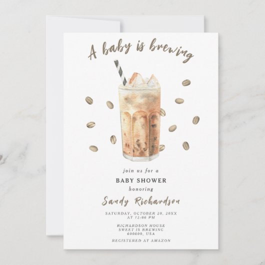 ベビーがアイスコーヒーの赤ちゃんシャワーを醸造している 招待状 (正面)