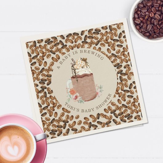 ベビーがアイスコーヒーフローラベビーシャワーを醸造している スタンダードカクテルナプキン