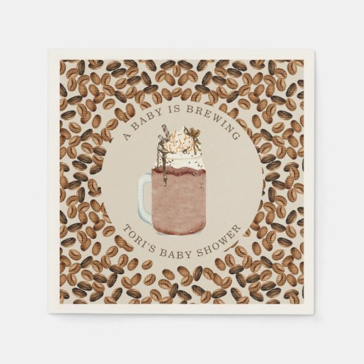 ベビーがアイスコーヒー豆のベビーシャワーを醸造している スタンダードカクテルナプキン (正面)