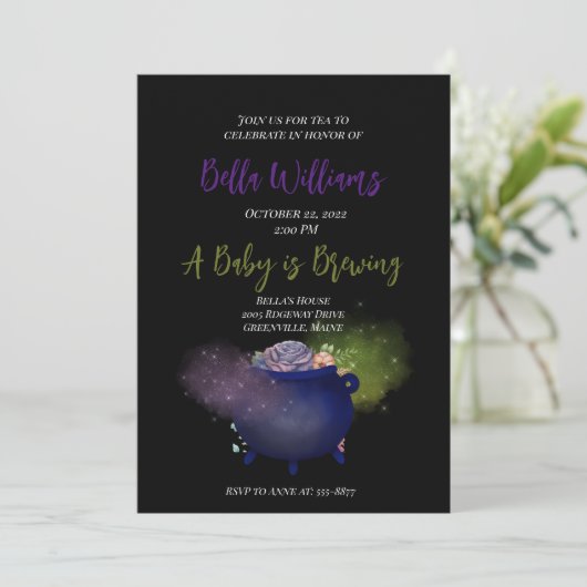 ベビーがウィッチーな赤ちゃんシャワー招待状を醸造している 招待状 (スタンド正面)