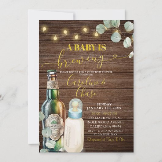 ベビーがウッズ素朴の赤ちゃんシャワーを醸造 招待状 (正面)