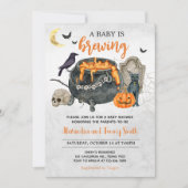 ベビーがオレンジ色のハロウィーンの赤ちゃんシャワーを醸造している 招待状 (正面)