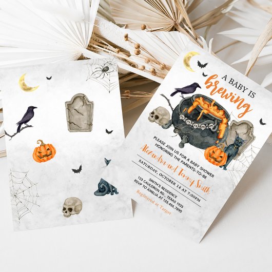 ベビーがオレンジ色のハロウィーンの赤ちゃんシャワーを醸造している 招待状