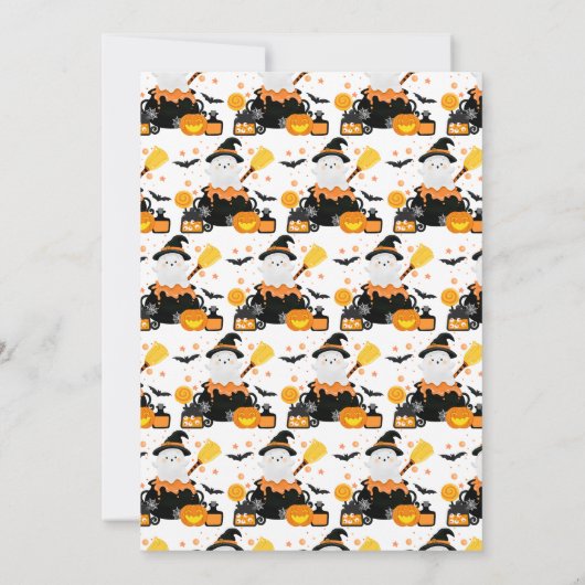 ベビーがオレンジ色のハロウィーンの赤ちゃんシャワーを醸造している 招待状 (裏面)