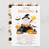 ベビーがオレンジ色のハロウィーンの赤ちゃんシャワーを醸造している 招待状 (正面/裏面)