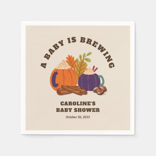 ベビーがカボチャのコーヒーを醸造している秋ベビーシャワー スタンダードカクテルナプキン (正面)
