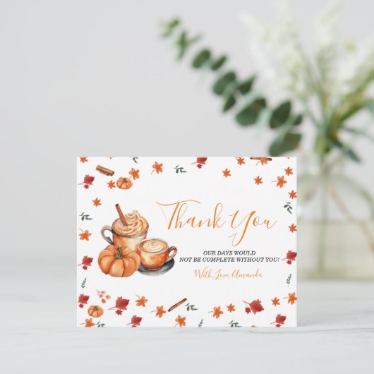 ベビーがカボチャのスパイスコーヒーベビーシャワーを醸造している サンキューカード (スタンド正面)