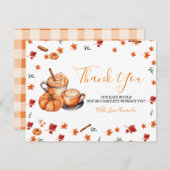 ベビーがカボチャのスパイスコーヒーベビーシャワーを醸造している サンキューカード (正面/裏面)