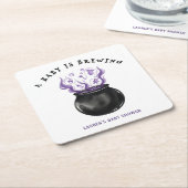 ベビーがカルドロンハロウィーンベイビーシャワーを醸造している スクエアペーパーコースター (アングル)