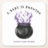 ベビーがカルドロンハロウィーンベイビーシャワーを醸造している スクエアペーパーコースター (正面)