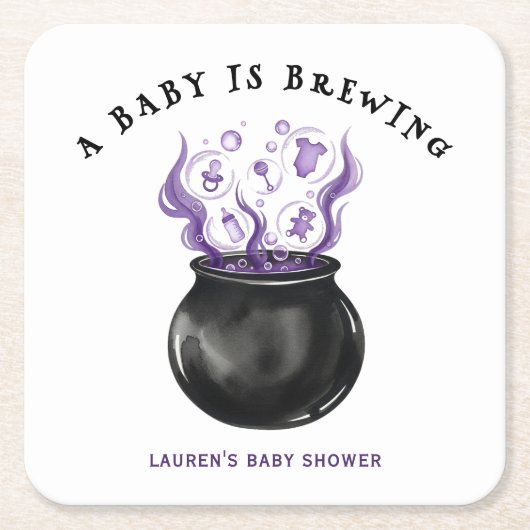 ベビーがカルドロンハロウィーンベイビーシャワーを醸造している スクエアペーパーコースター (正面)