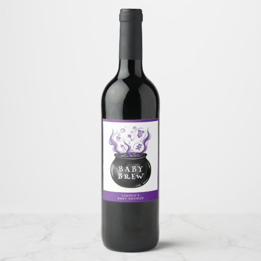 ベビーがカルドロンハロウィーンベイビーシャワーを醸造している ワインラベル (正面)