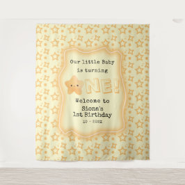 ベビーがキュートなスター誕生日を1つ背景 タペストリー