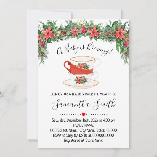 ベビーがクリスマスティーベイビーシャワーを醸造している シーズンカード (正面)