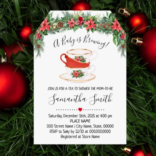 ベビーがクリスマスティーベイビーシャワーを醸造している シーズンカード