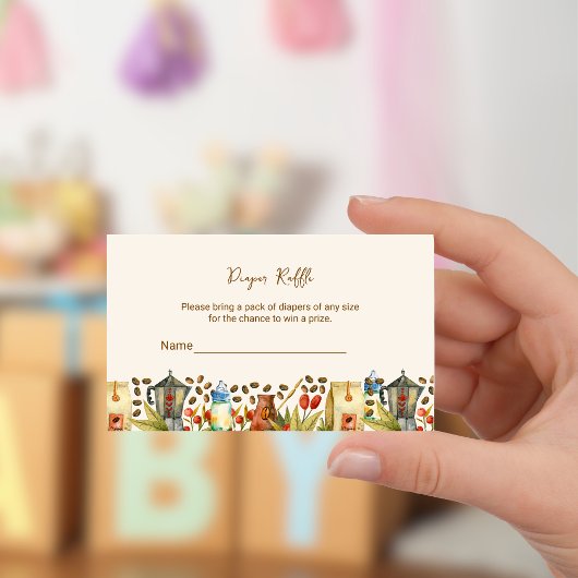 ベビーがコーヒーおむつラッフルチケットを醸造している エンクロージャーカード