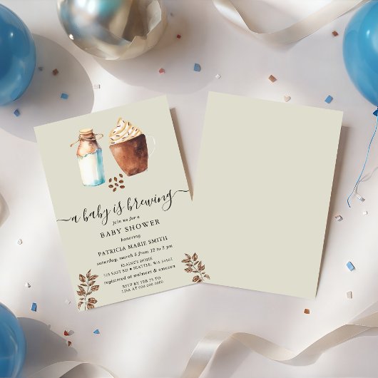ベビーがコーヒーとミルクの赤ちゃんシャワーを醸造している 招待状