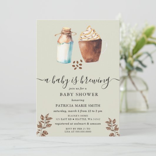 ベビーがコーヒーとミルクの赤ちゃんシャワーを醸造している 招待状 (スタンド正面)
