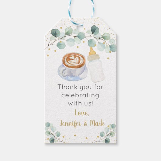 ベビーがコーヒーの緑のベビーシャワーを醸造している ギフトタグ (正面)