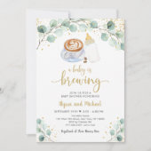 ベビーがコーヒーの緑のベビーシャワーを醸造している 招待状 (正面)