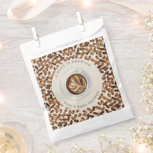 ベビーがコーヒーの赤ちゃんシャワーを醸造している フェイバーバッグ (クリップ留めされた状態)