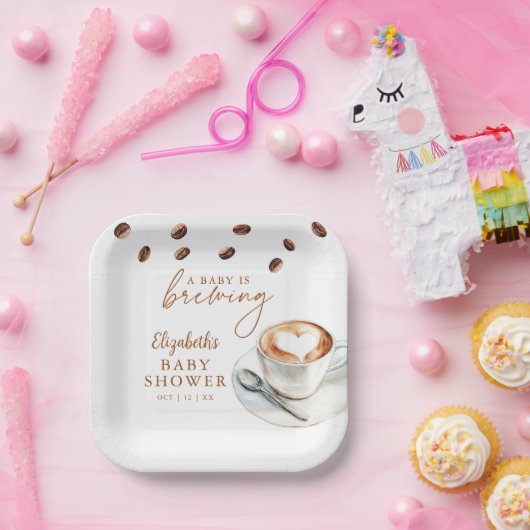 ベビーがコーヒーの赤ちゃんシャワーを醸造している ペーパープレート (パーティー)