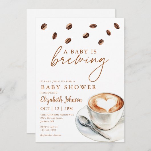ベビーがコーヒーの赤ちゃんシャワーを醸造している 招待状 (正面/裏面)