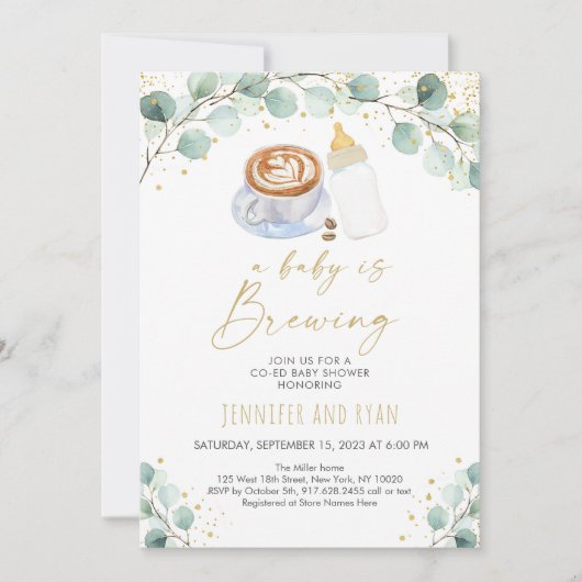 ベビーがコーヒーの赤ちゃんシャワーを醸造している 招待状 (正面)