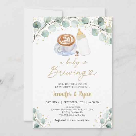 ベビーがコーヒーの赤ちゃんシャワーを醸造している 招待状 (正面)