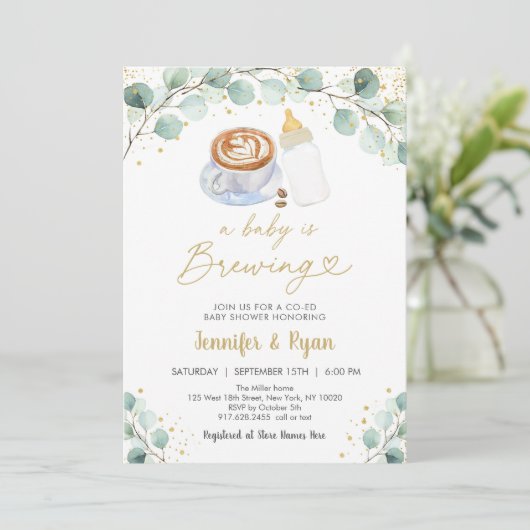 ベビーがコーヒーの赤ちゃんシャワーを醸造している 招待状 (スタンド正面)