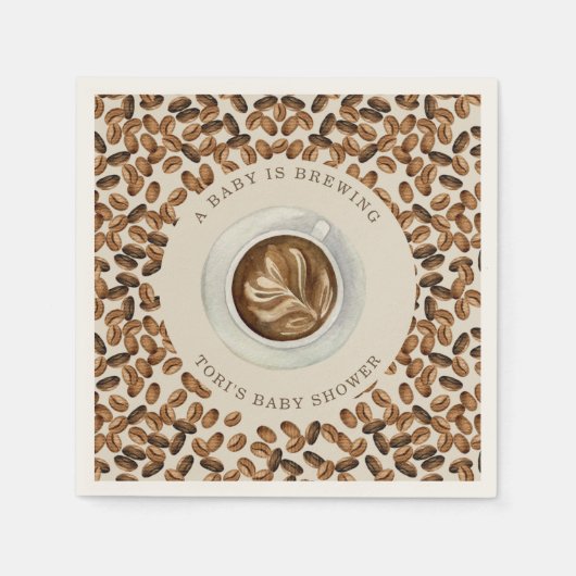 ベビーがコーヒーの赤ちゃんシャワーナプキンを醸造している スタンダードカクテルナプキン (正面)