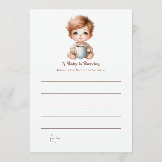 ベビーがコーヒーをテーマにしたベビーシャワーを醸造している アドバイスカード (正面)