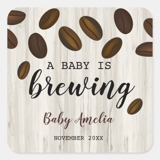 ベビーがコーヒーをテーマにしたベビーシャワーを醸造している スクエアシール (正面)