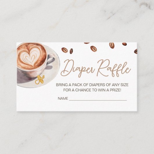 ベビーがコーヒーを醸造している赤ちゃんシャワーおむつラッフル エンクロージャーカード (正面)