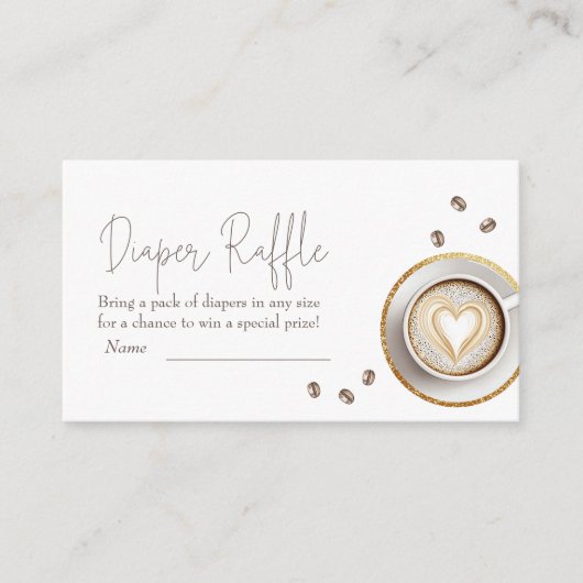ベビーがコーヒーを醸造している赤ちゃんシャワーおむつラッフル エンクロージャーカード (正面)