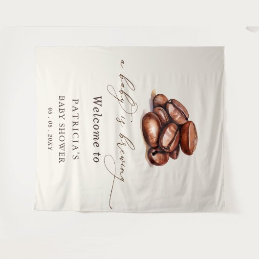 ベビーがコーヒーを醸造している赤ちゃんシャワー歓迎サイン タペストリー (正面(横))