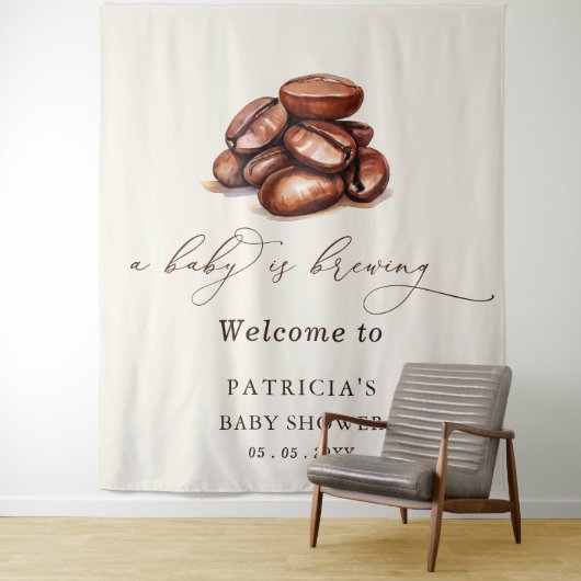 ベビーがコーヒーを醸造している赤ちゃんシャワー歓迎サイン タペストリー (インサイチュ)