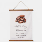 ベビーがコーヒーを醸造している赤ちゃんシャワー歓迎サイン 吊り下げ型タペストリー (正面)