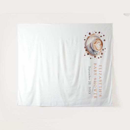 ベビーがコーヒーを醸造する赤ちゃんシャワー背景 タペストリー (正面(横))