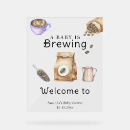 ベビーがコーヒーカップの赤ちゃんシャワーを醸造している アクリルサイン