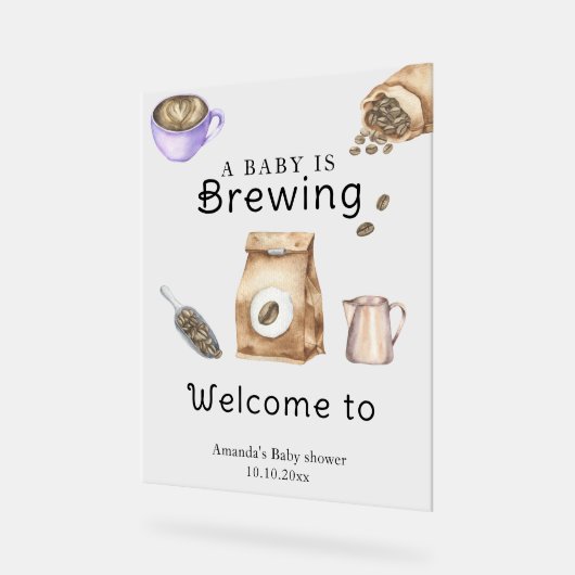 ベビーがコーヒーカップの赤ちゃんシャワーを醸造している アクリルサイン (傾斜)