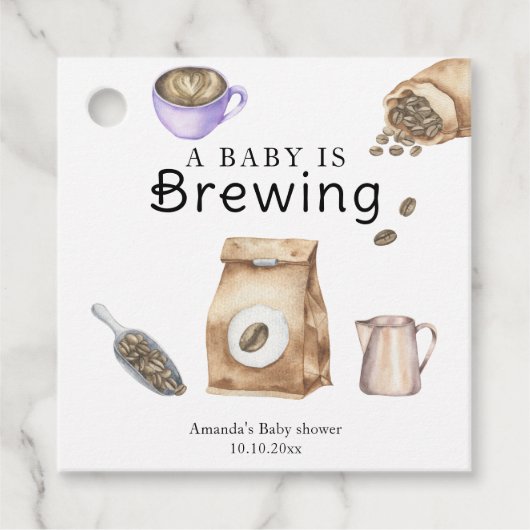 ベビーがコーヒーカップの赤ちゃんシャワーを醸造している フェイバータグ (正面)