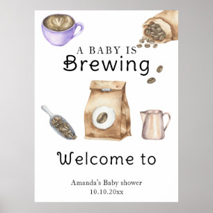 ベビーがコーヒーカップの赤ちゃんシャワーを醸造している ポスター