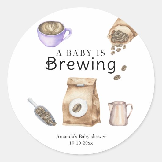 ベビーがコーヒーカップの赤ちゃんシャワーを醸造している ラウンドシール (正面)