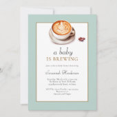 ベビーがコーヒーカップの赤ちゃんシャワーを醸造している 招待状 (正面)