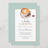 ベビーがコーヒーカップの赤ちゃんシャワーを醸造している 招待状 (正面/裏面)