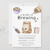 ベビーがコーヒーカップの赤ちゃんシャワーを醸造している 招待状 (正面)