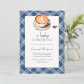 ベビーがコーヒーカップブルーベビーシャワーを醸造している 招待状 (スタンド正面)