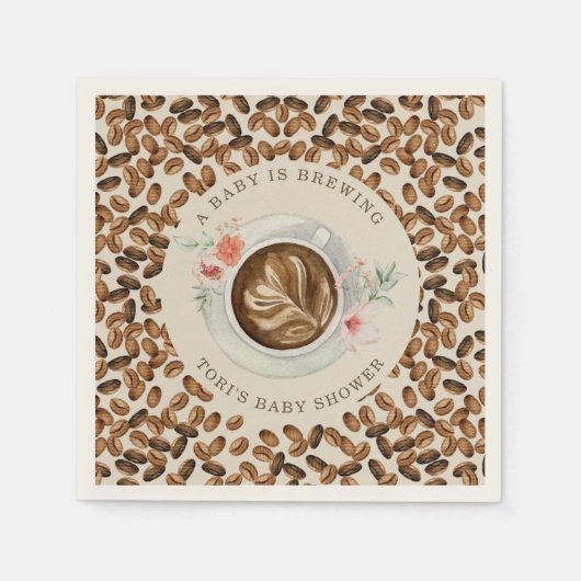ベビーがコーヒーフローラを醸造している赤ちゃんシャワーナプキン スタンダードカクテルナプキン (正面)