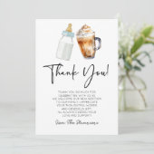 ベビーがコーヒーボトルの赤ちゃんシャワーを醸造している サンキューカード (スタンド正面)